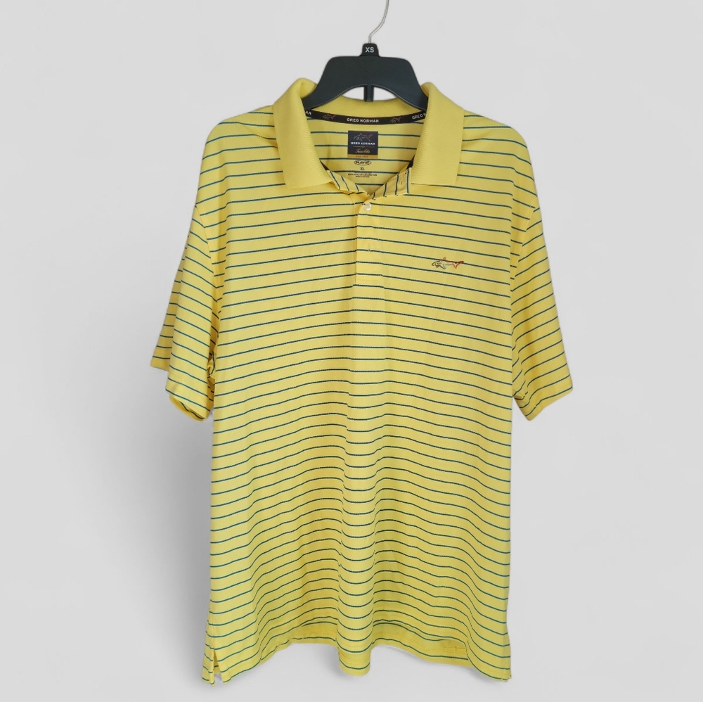 Greg Norman Yellow Striped Stretch Fit Golf Polo - Men's XL